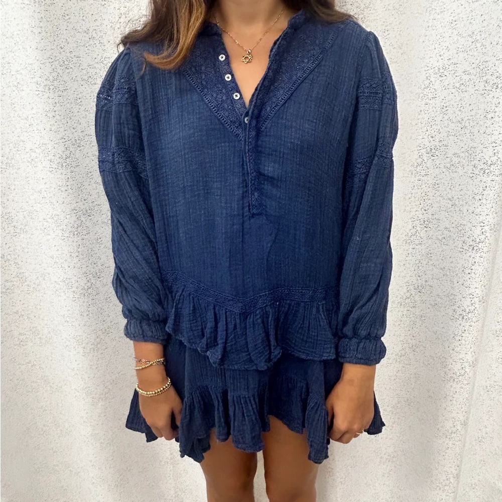 Free People Navy Ruffled Dress